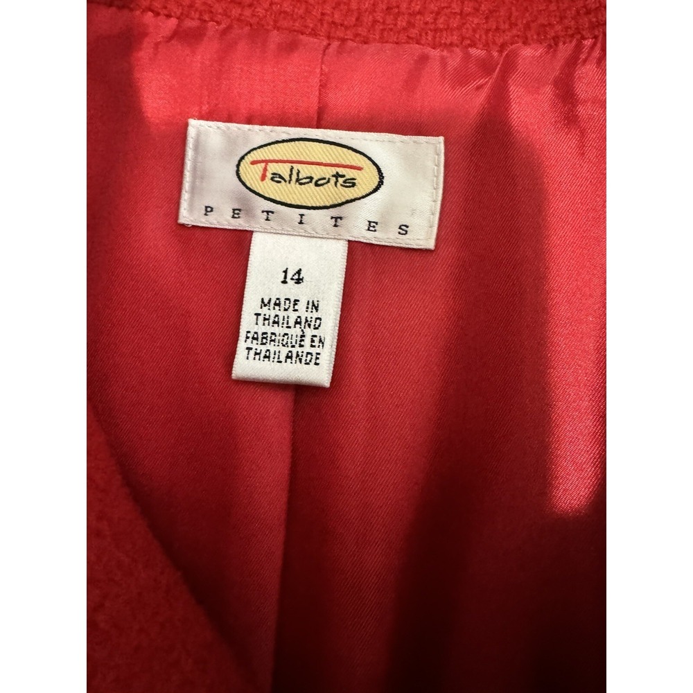 Talbots Wool Coat Women's 14 Petites Red Textured Winter Button Down Jacket - Picture 6 of 10